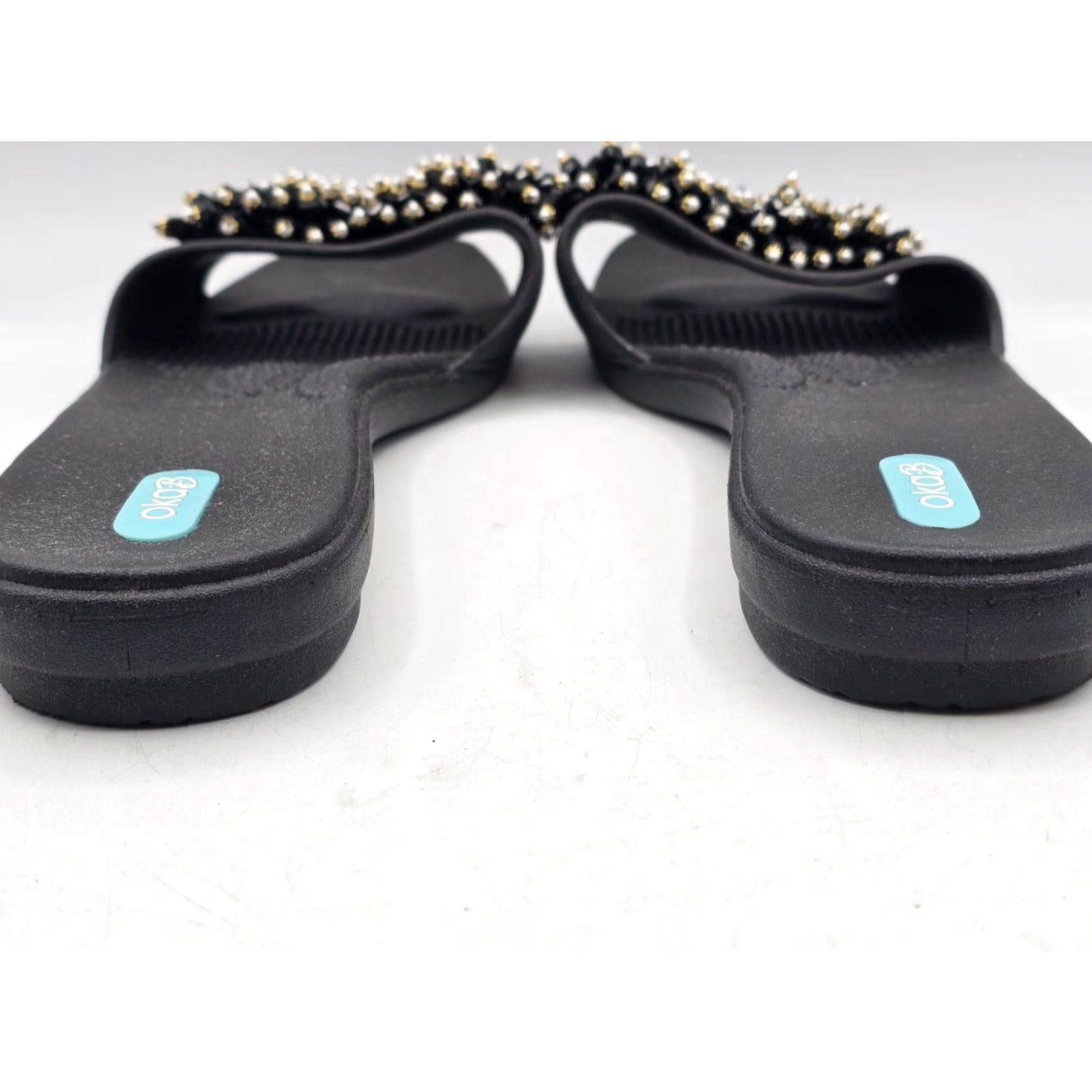 Vintage Oka-B Sandal Women’s Slide Black Multi LL 11.5-12 Casual Travel - Beaded Logo, Solid Pattern, Slip On, Flat Heel Womens Size US 11.5 / IT 41.5 - 7 Thumbnail