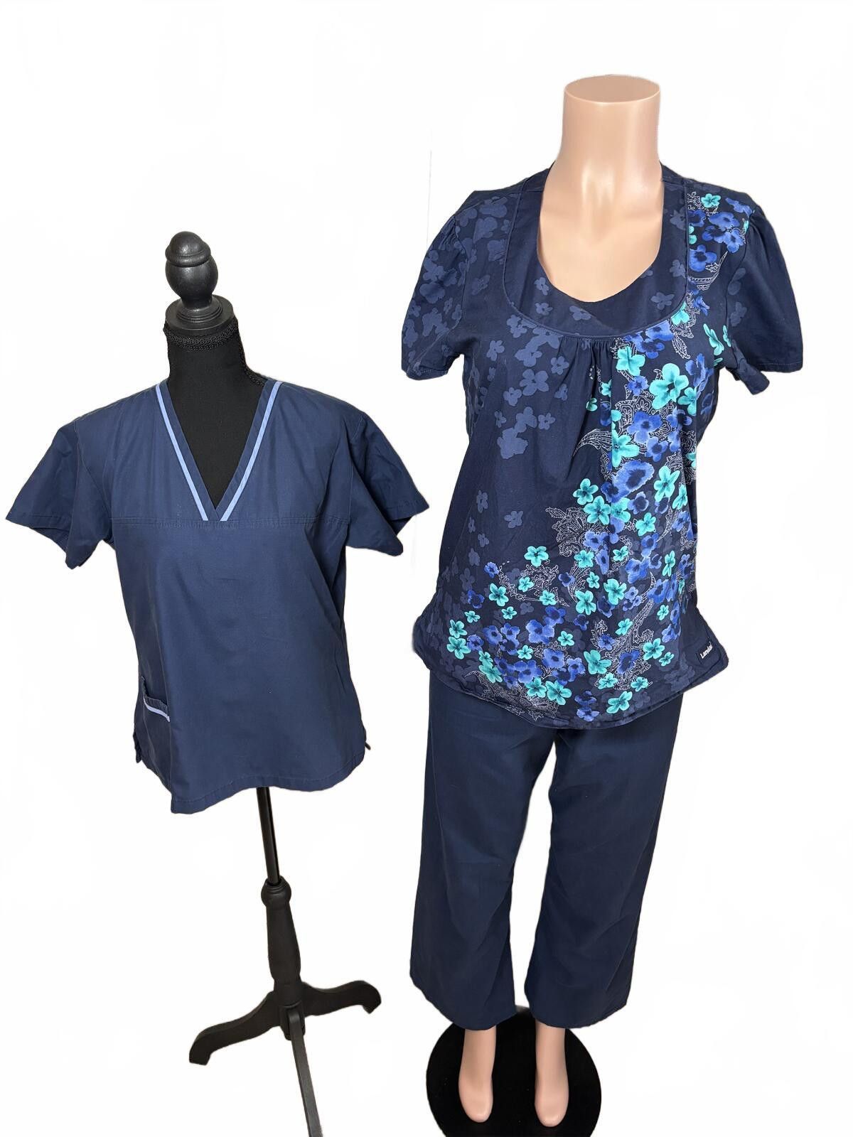 Other Nurse Scrub Bundle Set 2 Tops 1 Pant Navy Floral Small Size 28" / US 6 / IT 42 - 2 Thumbnail