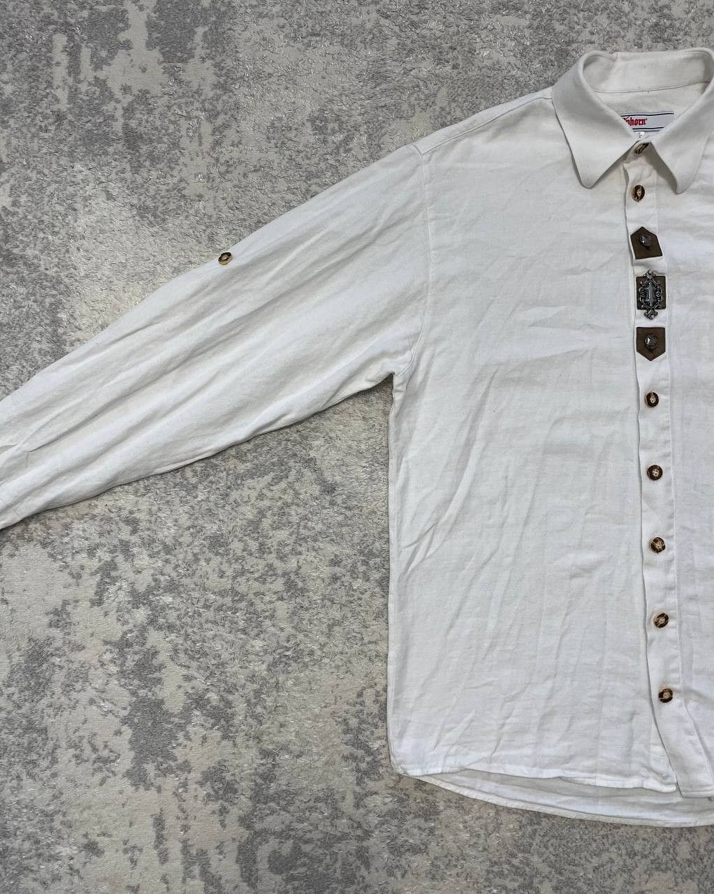 Other Alphorn Trachten Shirt Mens White Embroidered Folk Bavarian Size US L / EU 52-54 / 3 - 4 Thumbnail