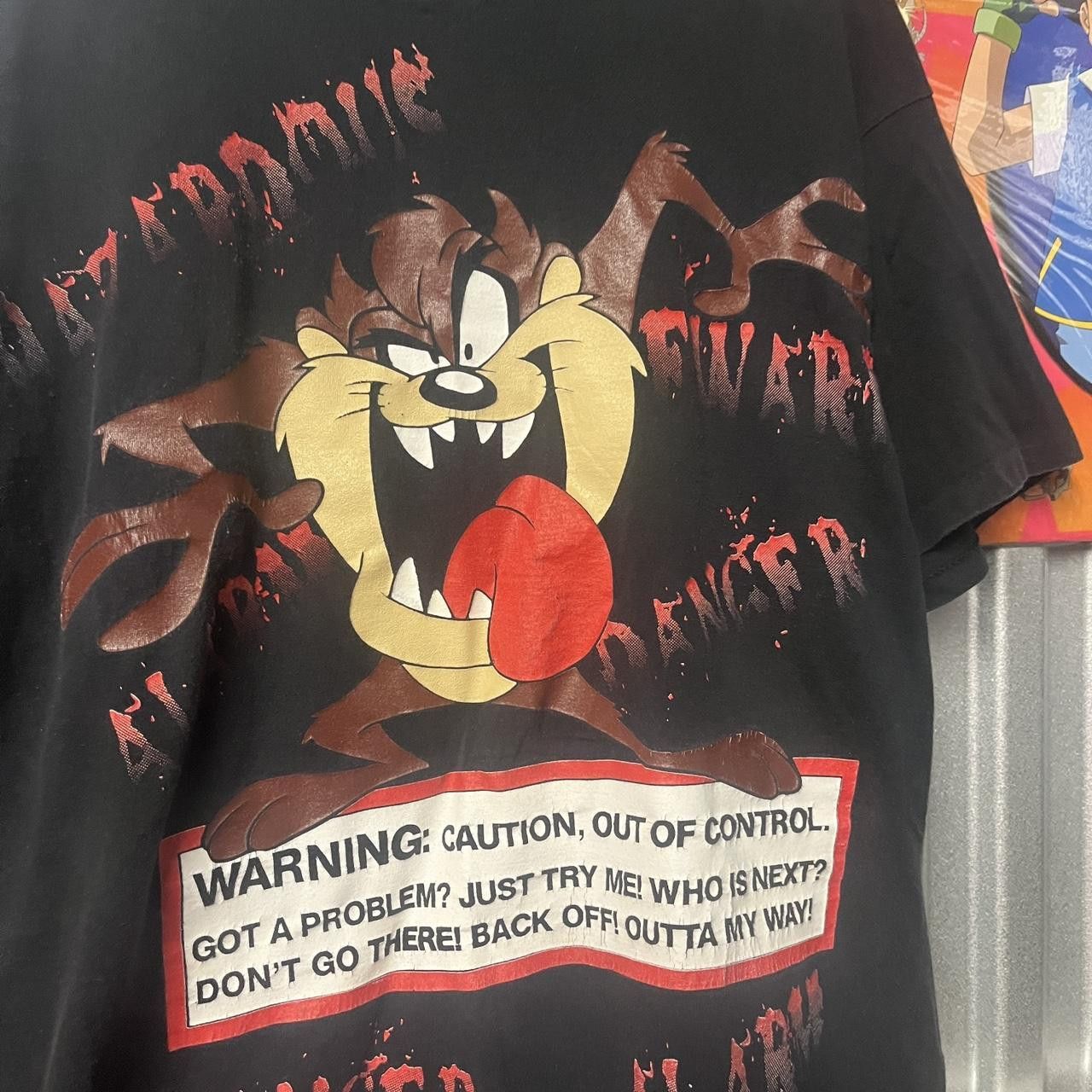 Vintage Rare VTG 90's Looney Tunes Single Stitch Taz Danger T Shirt Size US XL / EU 56 / 4 - 4 Thumbnail