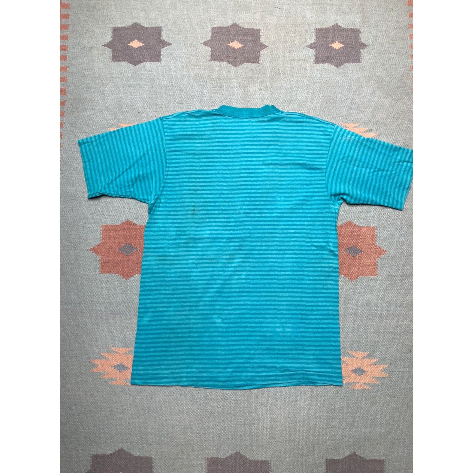 Fruit Of The Loom VINTAGE Fruit of the Loom Striped T-Shirt Distressed Grunge Teal Blue M Adult Medium Men's Shirt Size US M / EU 48-50 / 2 - 7 Thumbnail