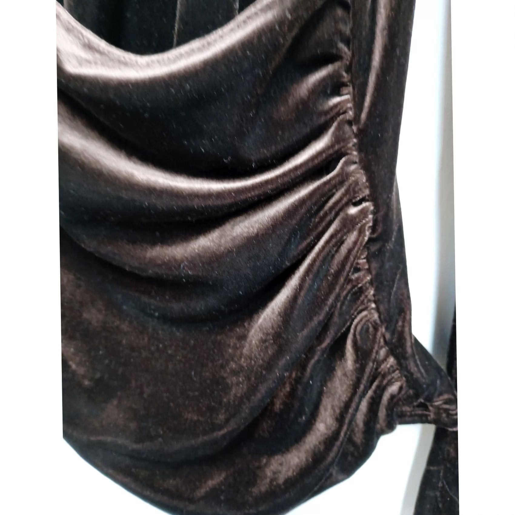 Velvet VTG 90s Metaphor Wrap Top Womens Medium Brown Velvet Long Sleeve Ruched Glam Size M / US 6-8 / IT 42-44 - 5 Thumbnail