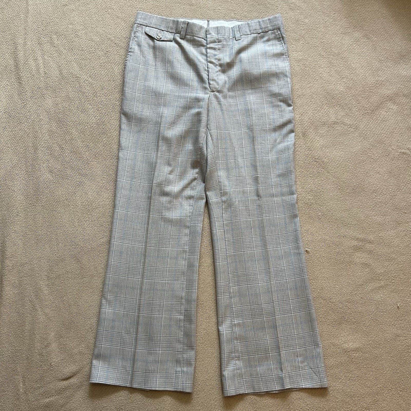 Vintage Vintage 70s Plaid Flare Pleated Disco Trousers Pants 32x29 Size US 32 / EU 48 - 1 Thumbnail