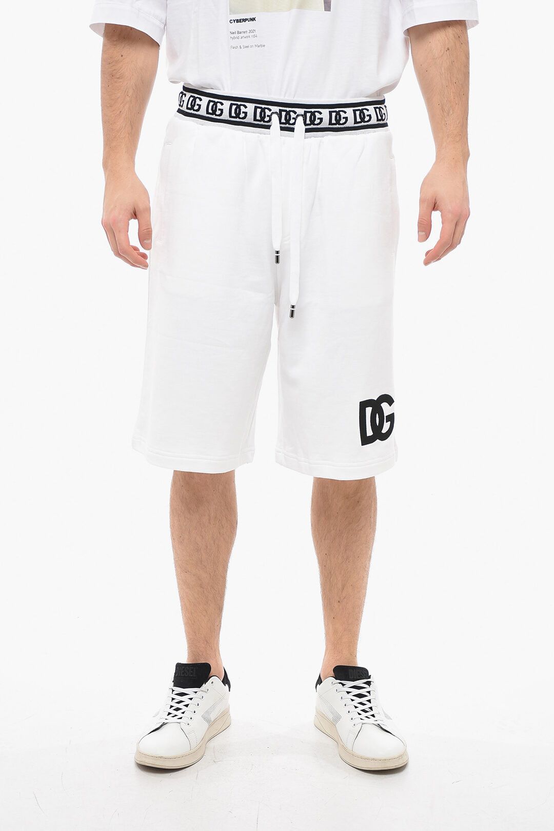 image of Dolce Gabbana Og1Mm0424 Brushed Jersey Sweatshort In White, Men's (Size 32)