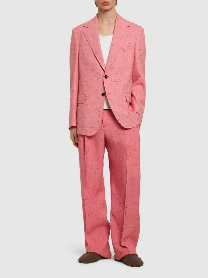 Japanese Brand o1s1rm03266 Textured Criss-Cross Viscose Silk Jacket in Pink Size US M / EU 48-50 / 2 - 2 Thumbnail