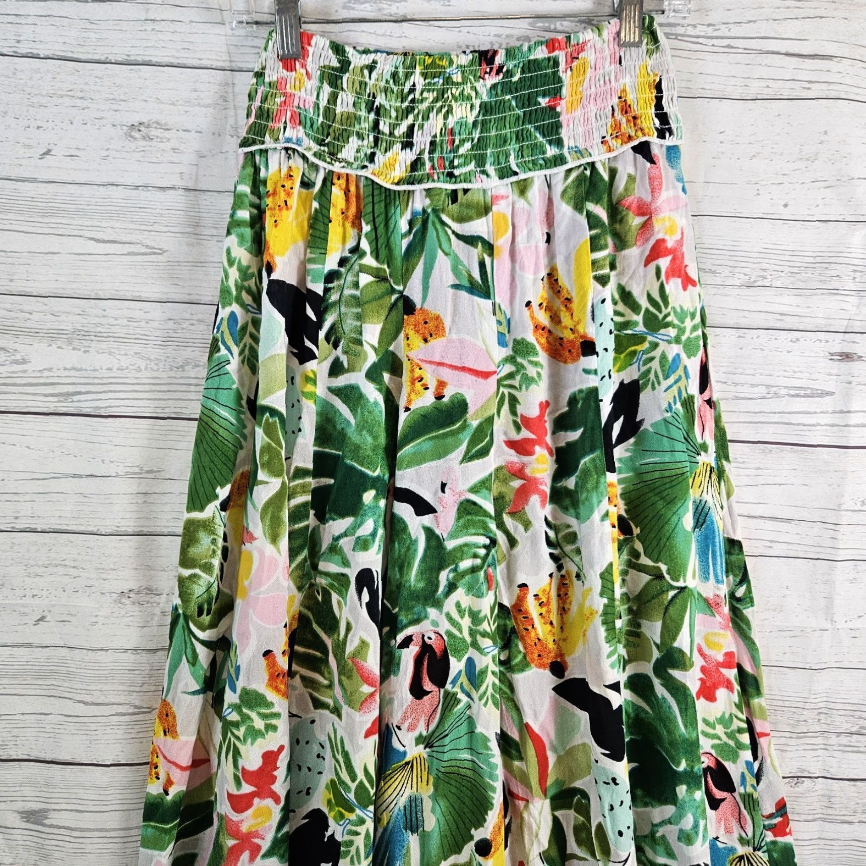 Vintage True Destinations Womens Wide Leg Cropped Pants XS Green Floral Birds Pattern Clothing Size 26" / US 2 / IT 38 - 2 Thumbnail
