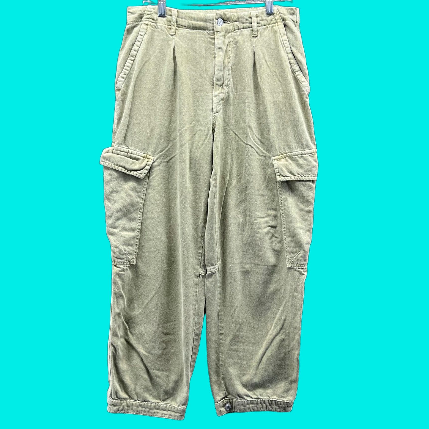 Free People Free People Pants Women 8 Green Cargo Wide Leg High Rise Utility Parachute Baggy Size 30" / US 8 / IT 44 - 1 Thumbnail