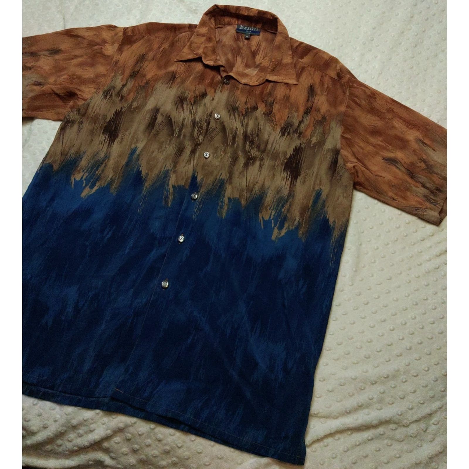 Vintage Bassiri Uomo Vtg Geometric Shirt Men M Button-Up Blue Brown Polyester Microfiber Short Sleeve Casual Business Size US M / EU 48-50 / 2 - 2 Thumbnail