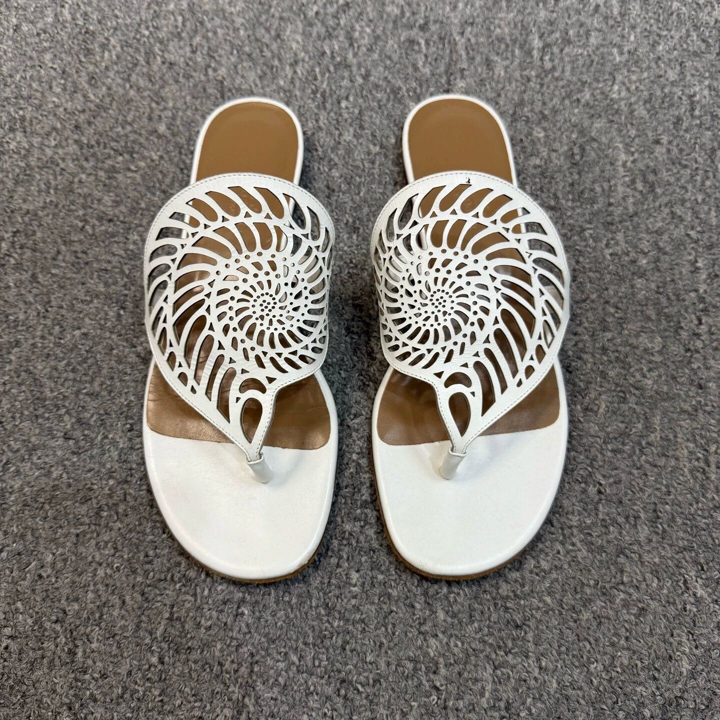 Hermes Hermes White Sea Spiral Leather Slippers 37 95 New Size US 6 / IT 36 - 2 Thumbnail