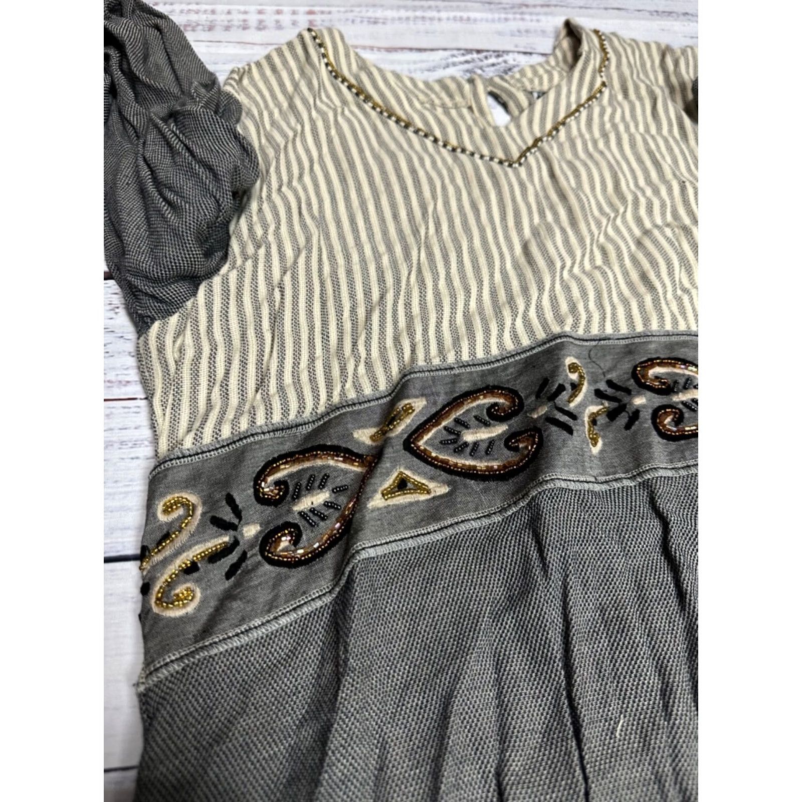 Vintage Faith by Celia Forrester Beaded Long Sleeve Dress Adult Medium Gray Maxi Size M / US 6-8 / IT 42-44 - 3 Thumbnail