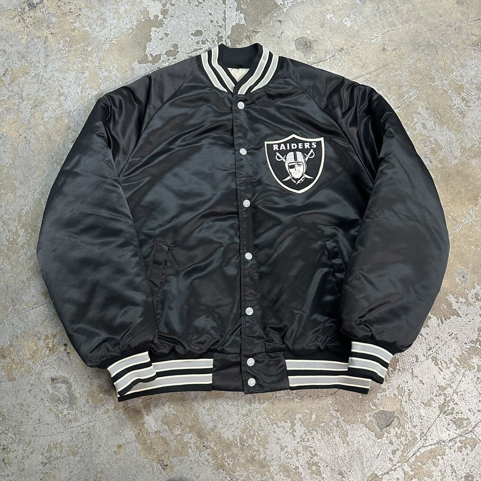 Vintage 80s Los Angeles Raiders Black Bomber Satin Jacket