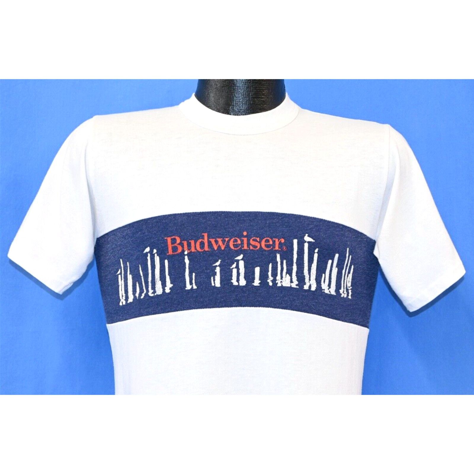 image of Velva Sheen VTG 80's Budweiser Beer American Lager Anheuser Busch King Promo Logo T-Shirt S in Whit