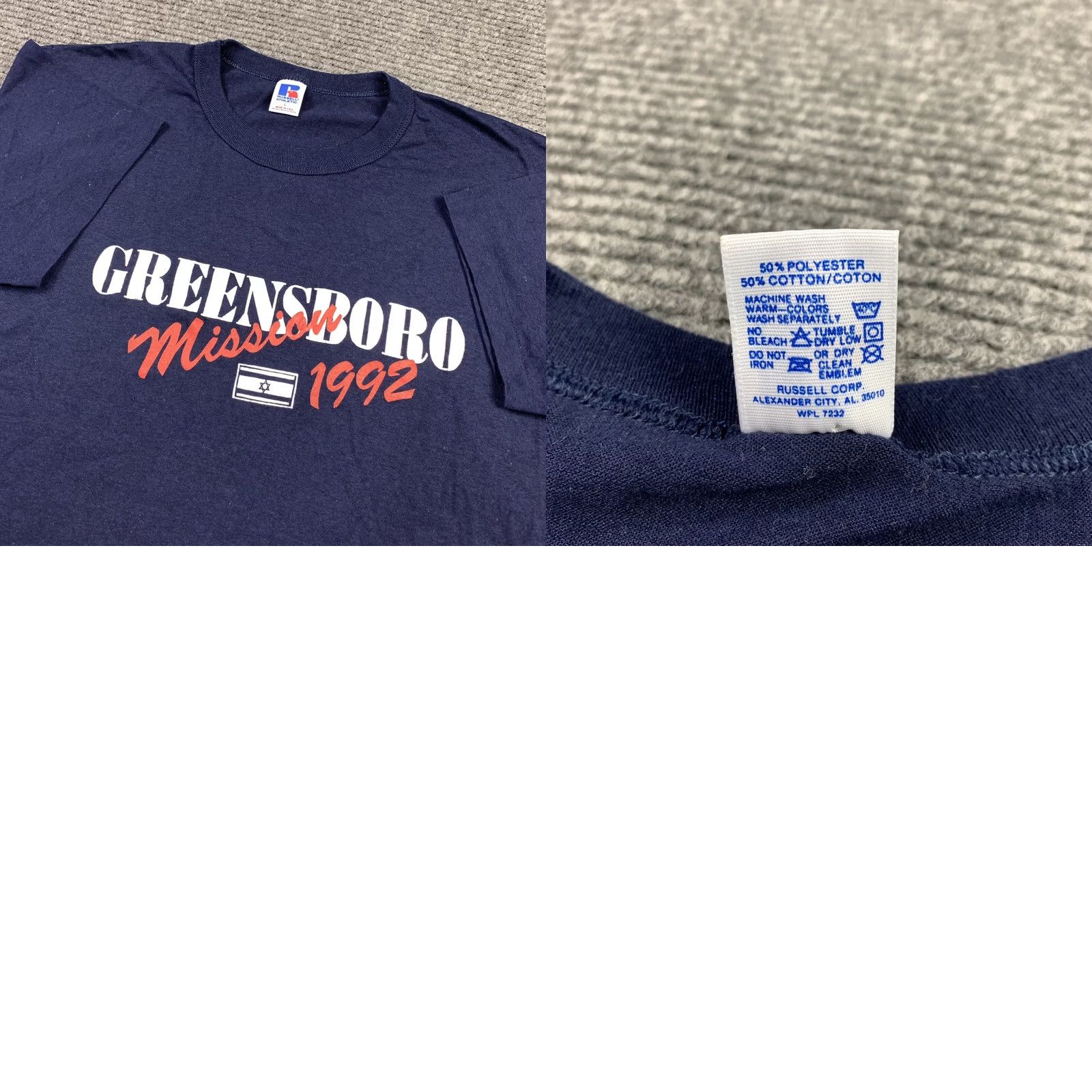 Russell Athletic VINTAGE Russell Athletic T Shirt Israel Flag Greensboro 90s Single Stitch USA Crew Neck Short Sleeve Large Blue Mens Size US L / EU 52-54 / 3 - 8 Thumbnail