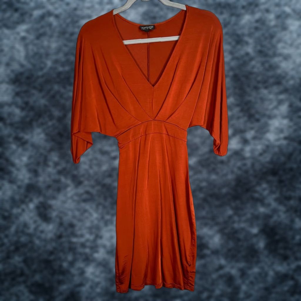 Topshop VINTAGE Topshop Dress Women's V-Neck Fit & Flare Knee Length Orange  Size 4 US - 90s/2000s Style Womens | Grailed