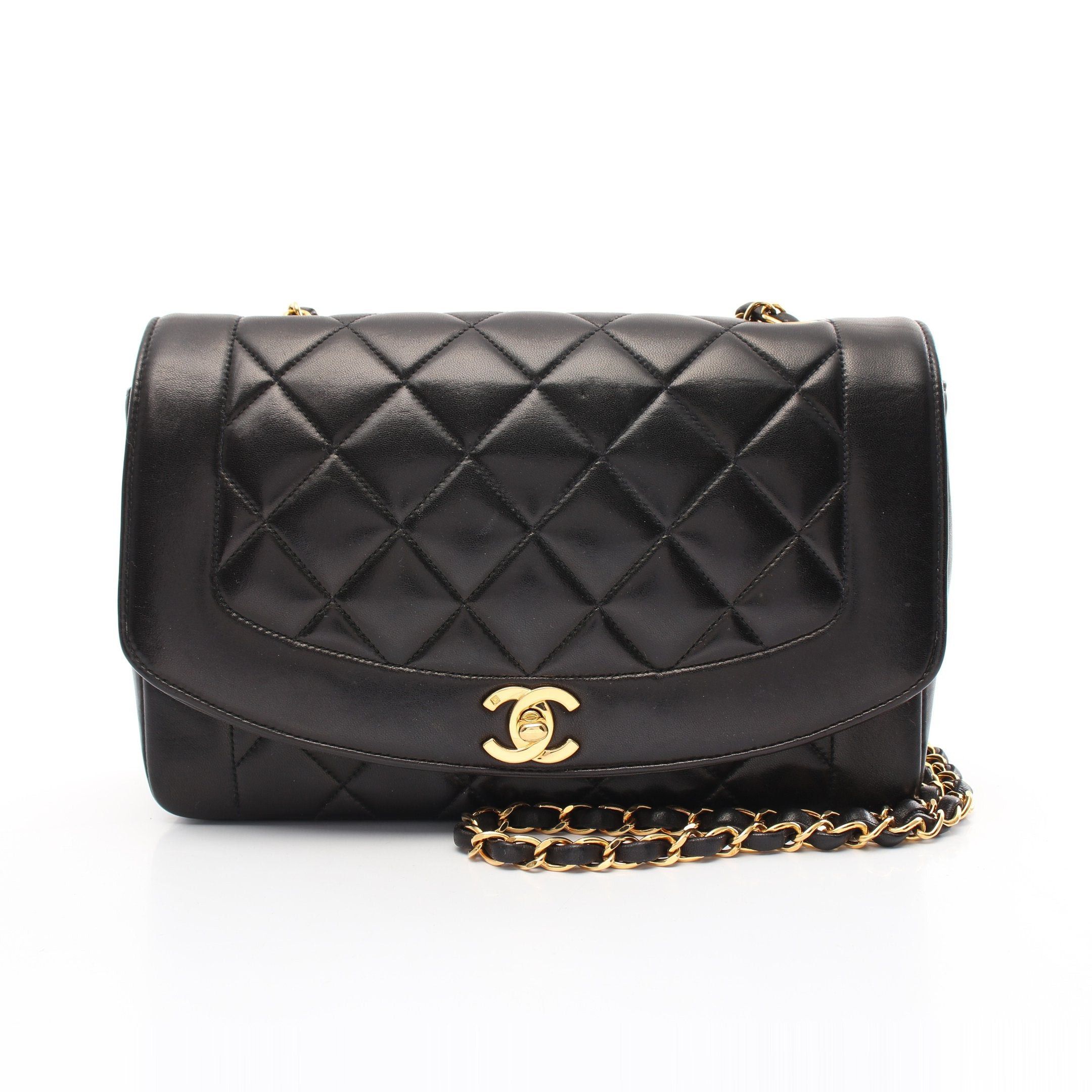 Chanel Chanel Matelasse Diana Flap Chain Shoulder Bag Lambskin Black Gold Hardware Size ONE SIZE - 1 Thumbnail