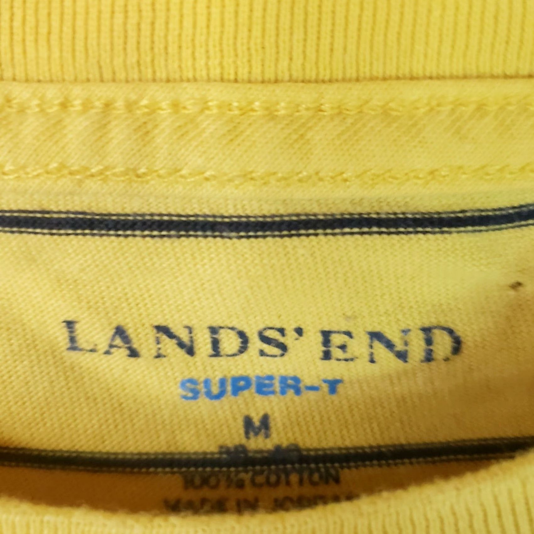 Lands' End Lands' End Super-T Tee Shirt Mens M Yellow Blue Striped Short Sleeve Crew Neck 100% Cotton Jersey Shirt Size US L / EU 52-54 / 3 - 7 Thumbnail