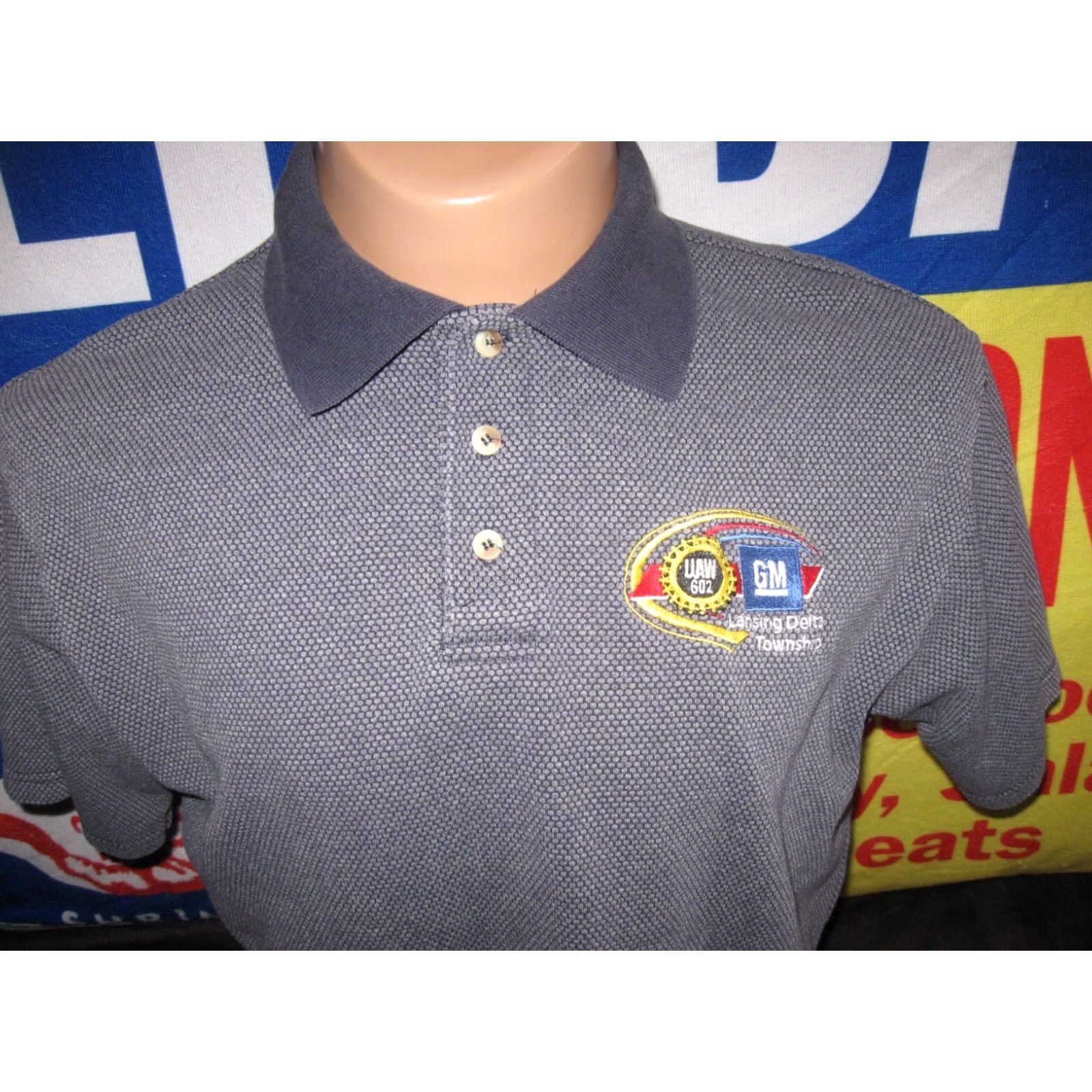 Delta VINTAGE UAW Lansing Delta Township Michigan Local 602 Union Line Polo Shirt Mens L Blue USA 90s Embroidered Polo Size US L / EU 52-54 / 3 - 2 Thumbnail