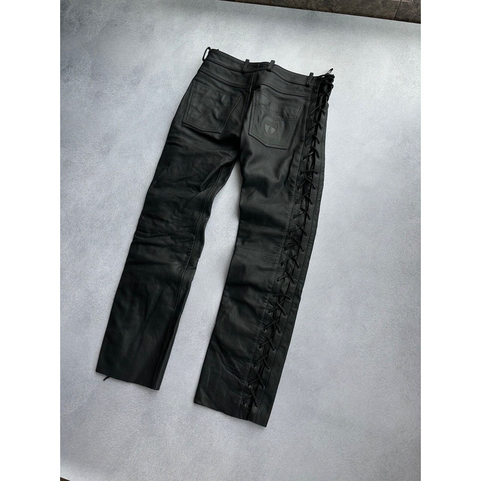 Vintage VTG HighWay 1 Black Leather Lace-Up Moto Genuine Leather Size US 30 / EU 46 - 17 Thumbnail
