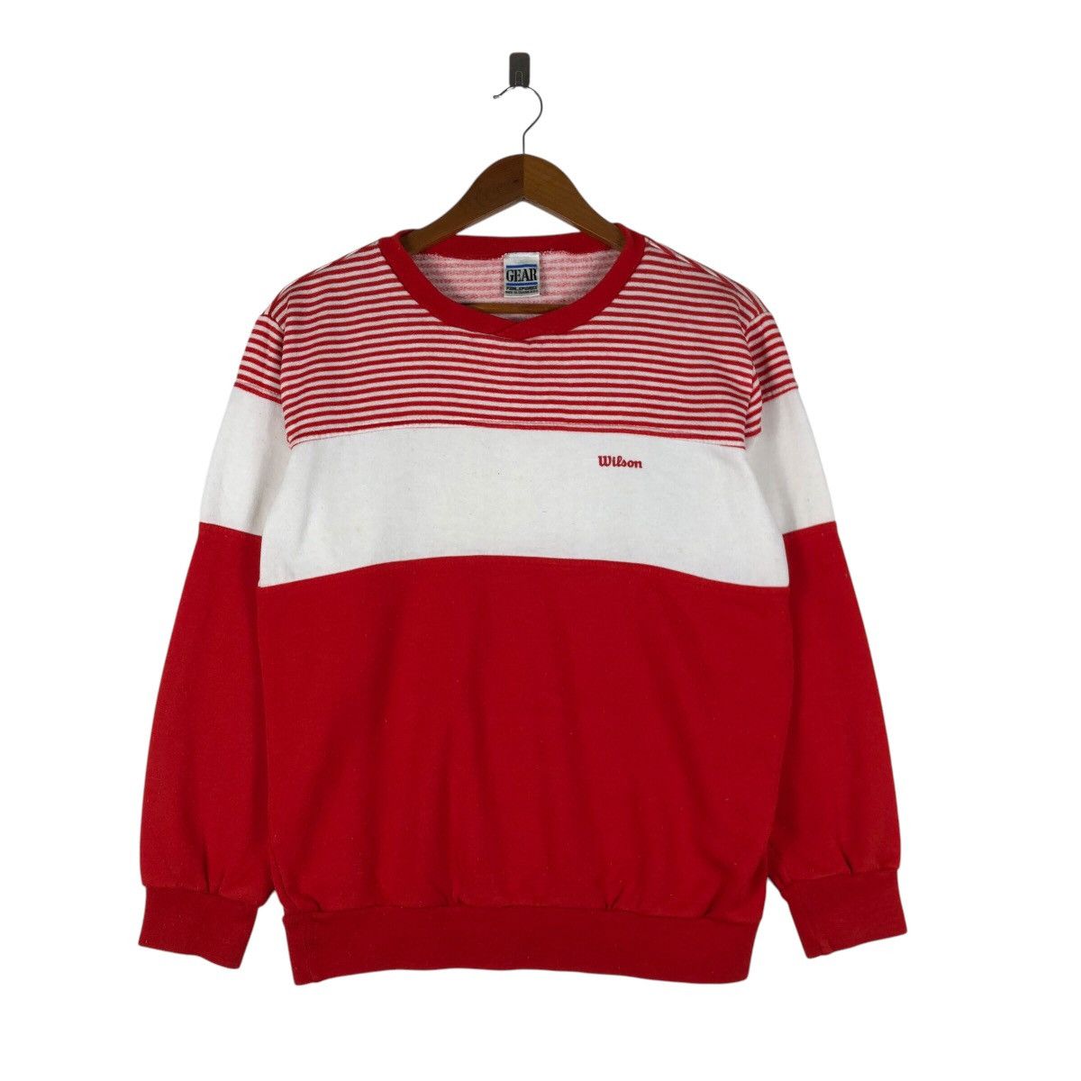 Vintage WILSON Vintage Red Stripe Sweatshirt Size US M / EU 48-50 / 2 - 1 Thumbnail