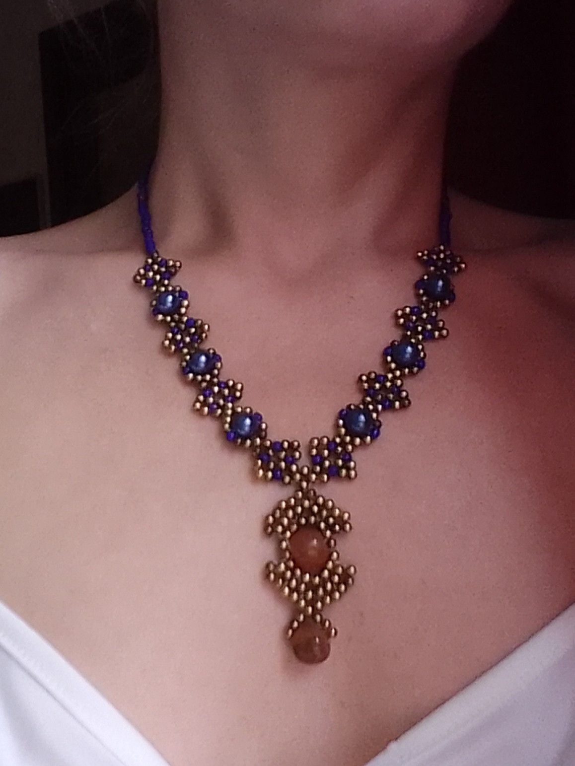 Handmade Vintage necklace Pendant with natural jade gemstones Size ONE SIZE - 6 Thumbnail