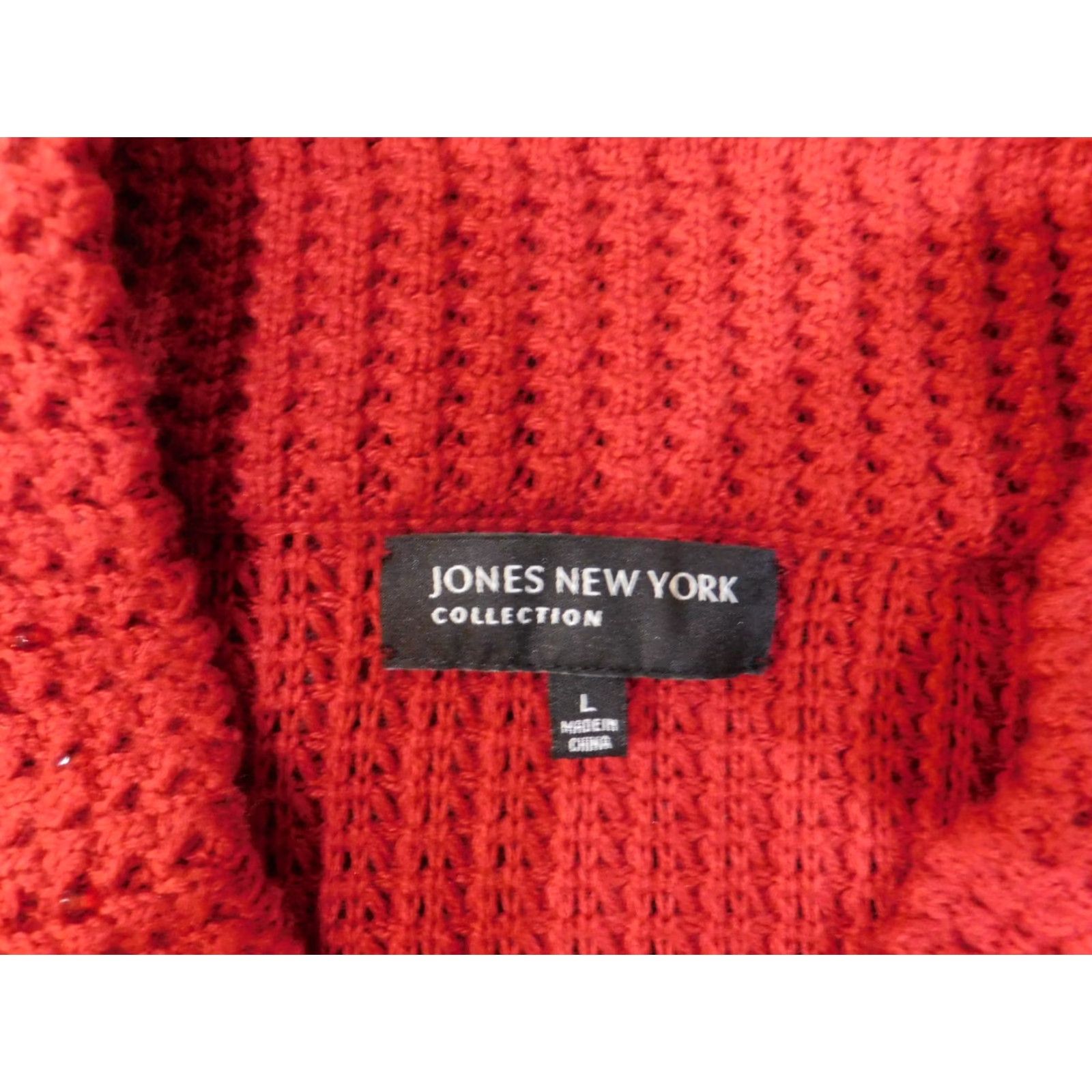 Jones New York Jones New York Sweater Cardigan Large Red Womens Viscose Nylon Beaded Knit Open Mock Neck Raglan Sleeve Modern Size L / US 10 / IT 46 - 4 Thumbnail