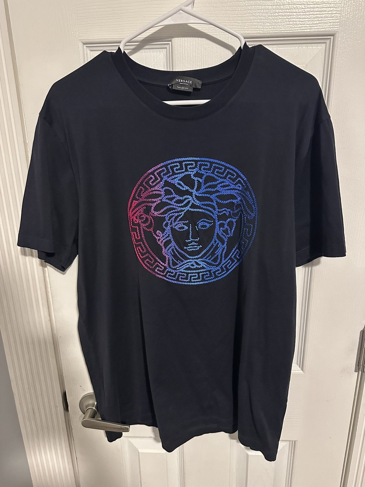 Image of Versace Men's Blue Medusa-Embroidered T-Shirt (Size XL)