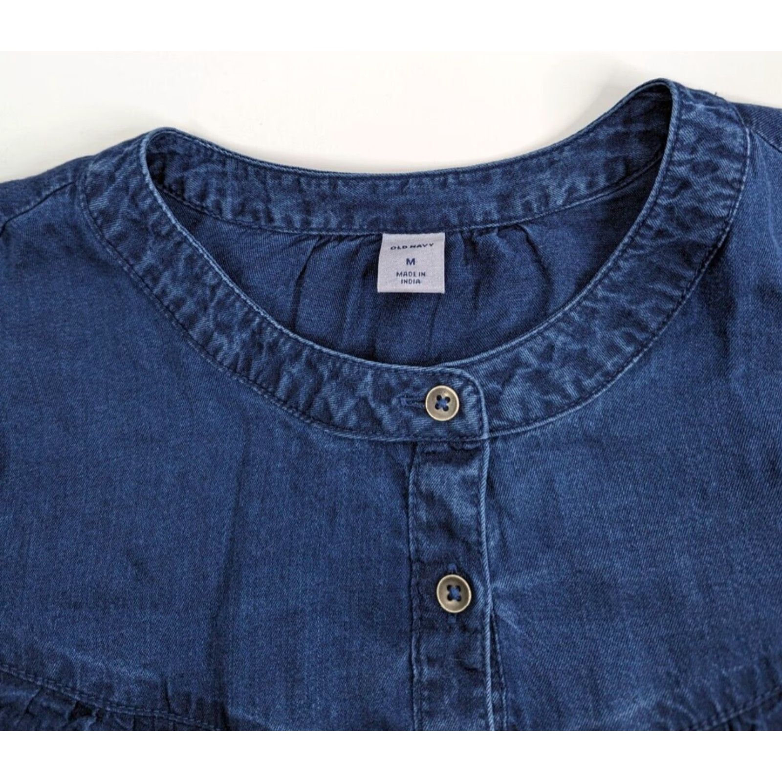 Old Navy NWT Old Navy Shirt Dress Denim Chambray Ruffle Long Sleeve Knee Length Blue M Womens Regular Size 647184 Size M / US 6-8 / IT 42-44 - 7 Thumbnail