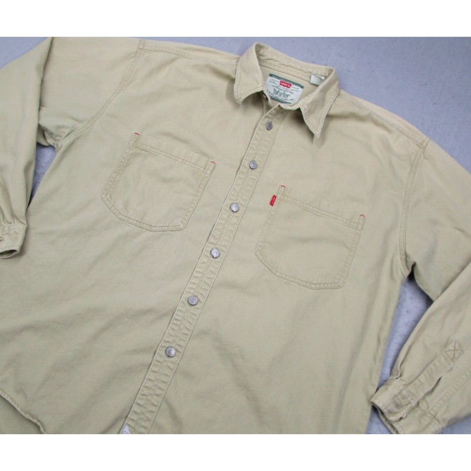 Levi's Levis Mens Large Green Denim Button Up Workwear Shirt Long Sleeve Size US L / EU 52-54 / 3 - 2 Thumbnail