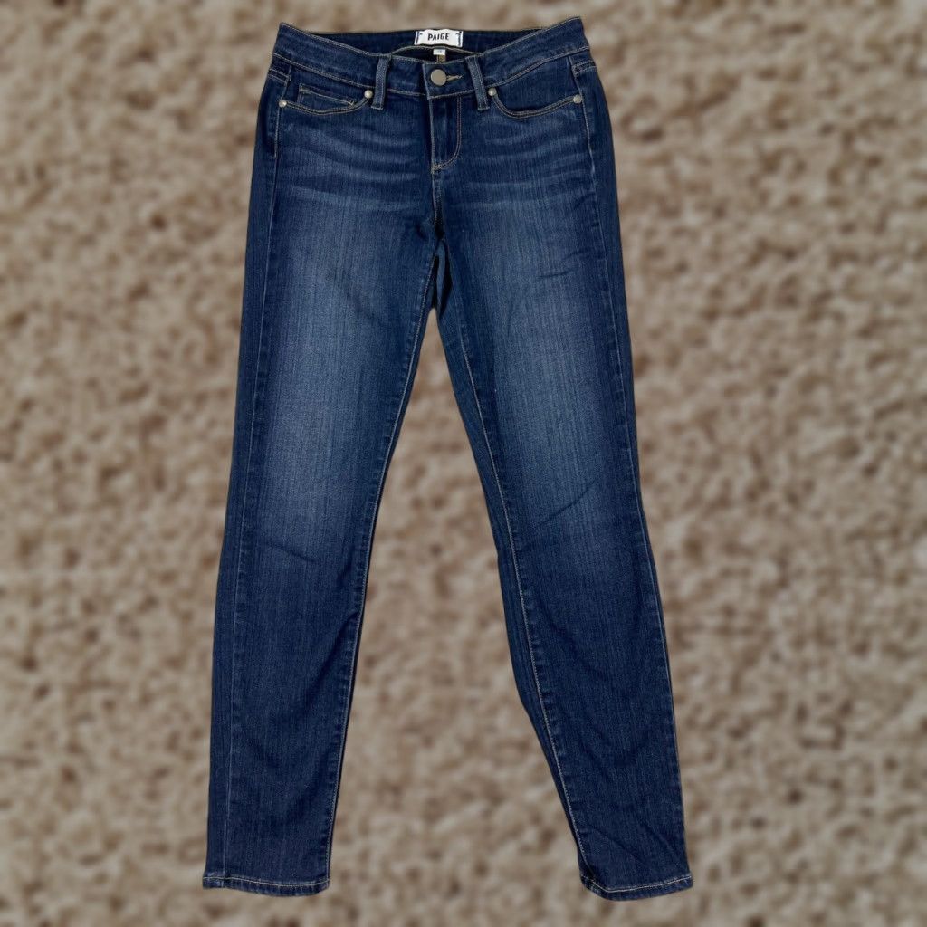 Paige Jeans Womens 26 Blue Denim Jeans Mid Rise 27 Inseam Slim Stretch 5-Pocket Design Classic American Womens Jeans