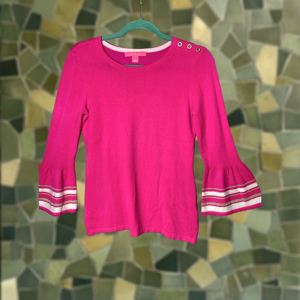 Lilly Pulitzer Lilly Pulitzer Sweater Women's Size S Pink Crew Neck Gold Buttons Striped Cuffs Bohemian Preppy Size S / US 4 / IT 40 - 1 Thumbnail