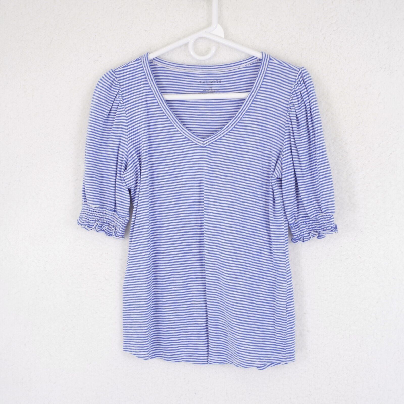Talbots Talbots Petite Medium Blue Striped Blouse Top Short Sleeve F Size M / US 6-8 / IT 42-44 - 1 Thumbnail