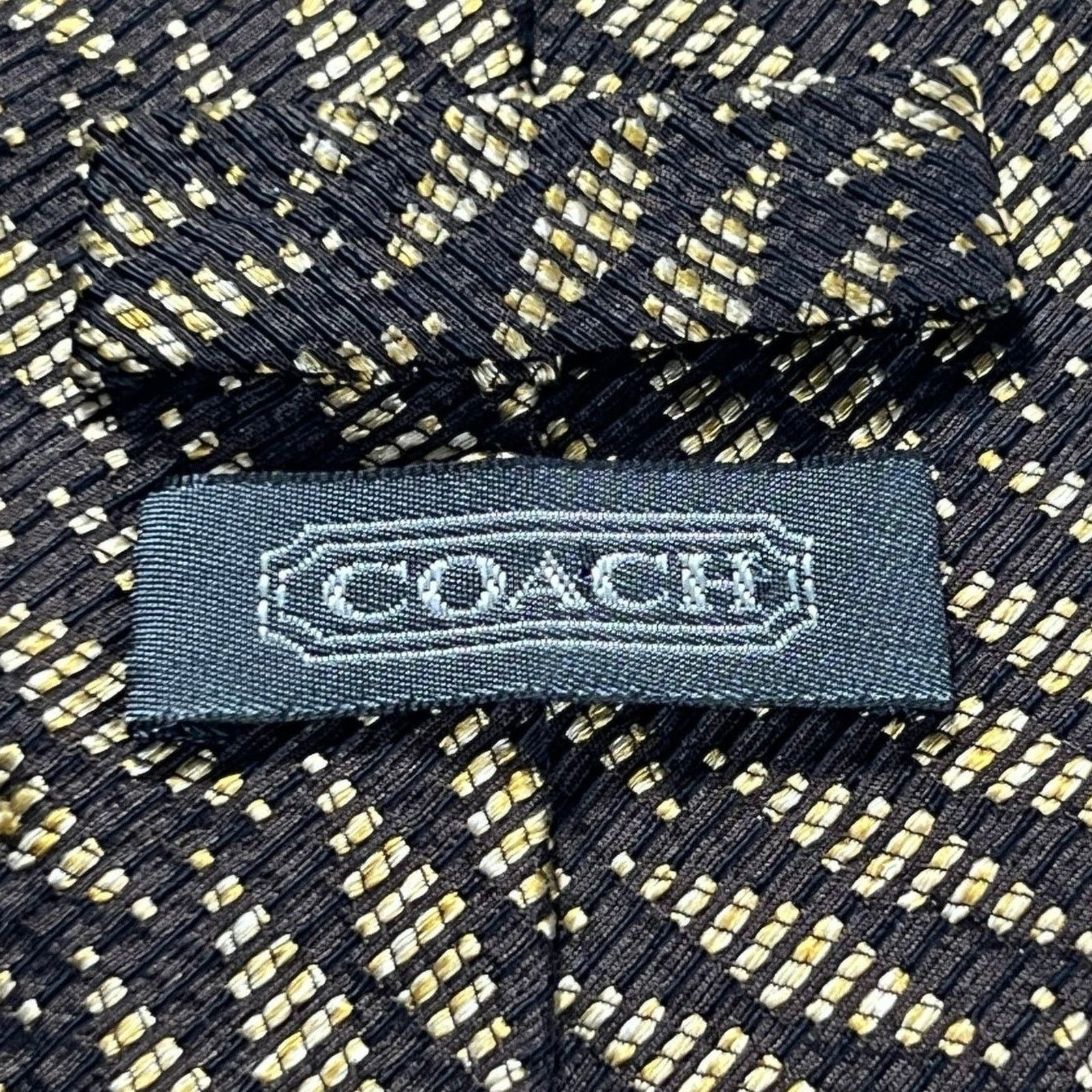 Coach Coach Men's Tie Black Gold Made In Italy Silk Woven Necktie Size ONE SIZE - 3 Thumbnail