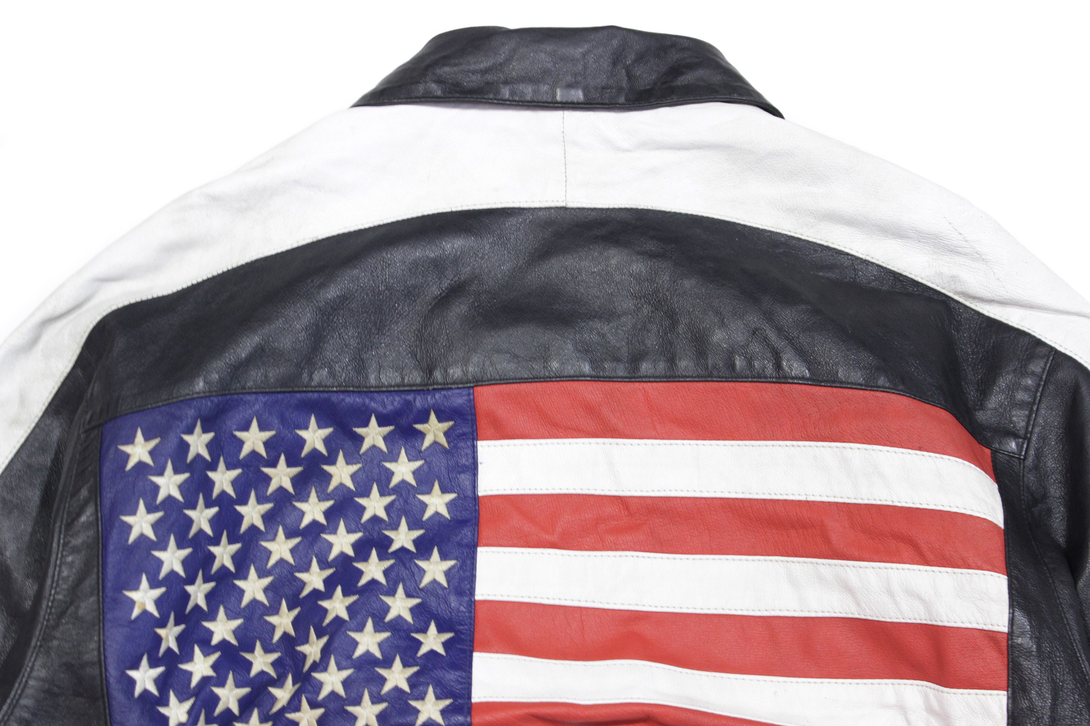 Leather 90S USA Flag Leather Jacket Size US L / EU 52-54 / 3 - 3 Thumbnail