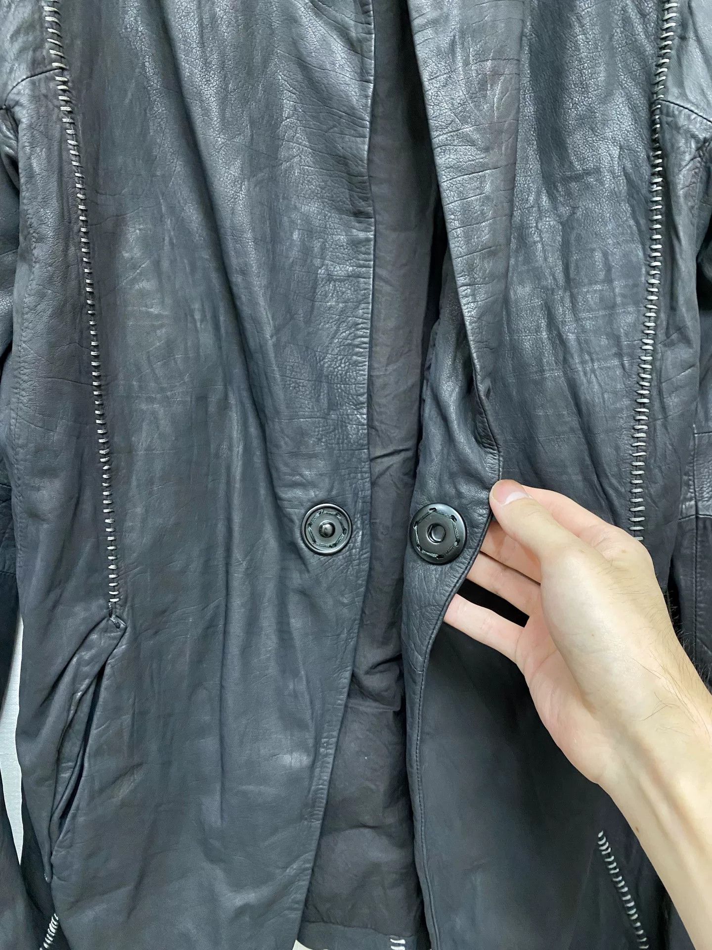 Other Dark Distressed Sheepskin Overlock Stitch Jacket Size US M / EU 48-50 / 2 - 3 Thumbnail