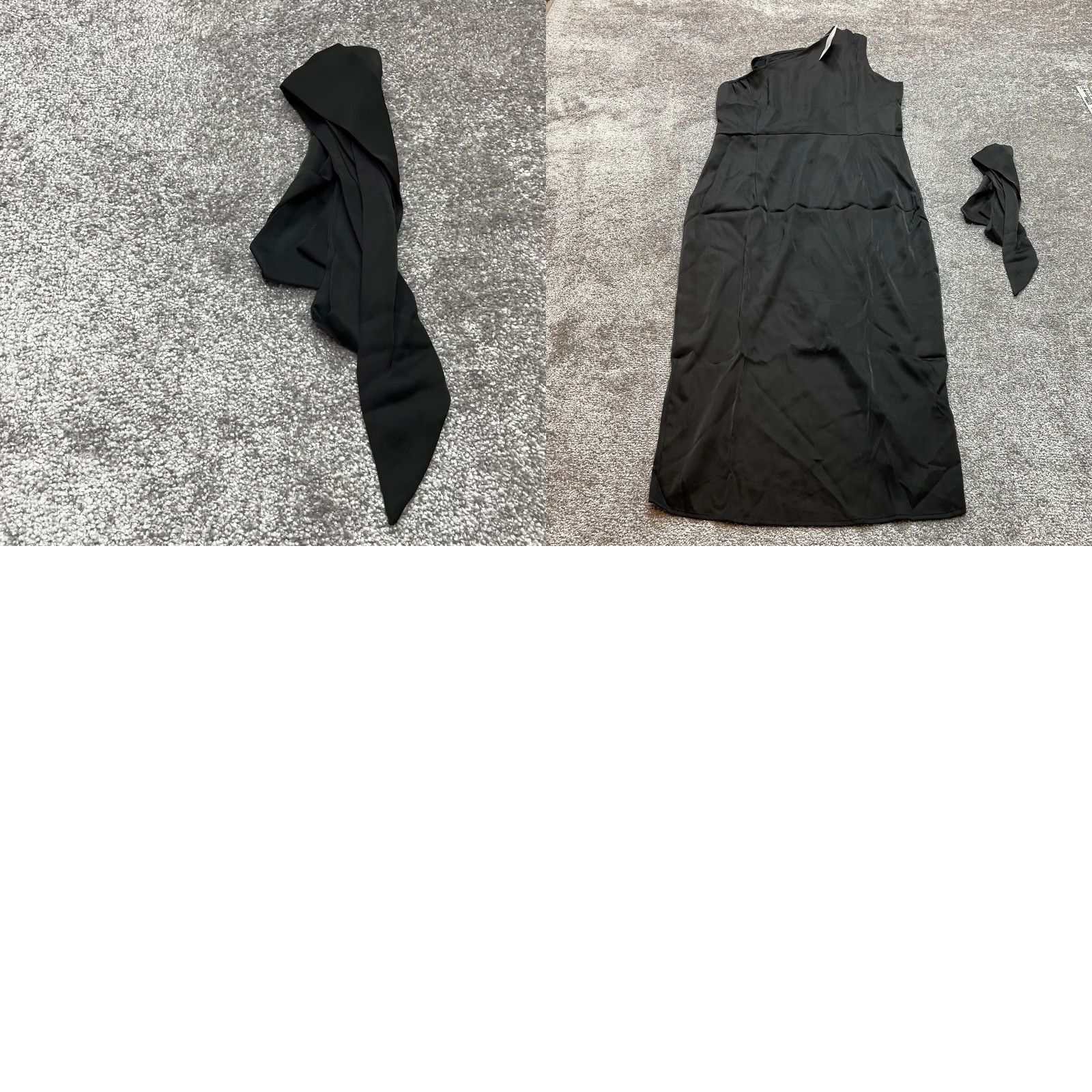 Vintage Pretty Garden Dress Womens L Black One Shoulder Shift Midi Belted NWT New with Tags Size L / US 10 / IT 46 - 9 Thumbnail