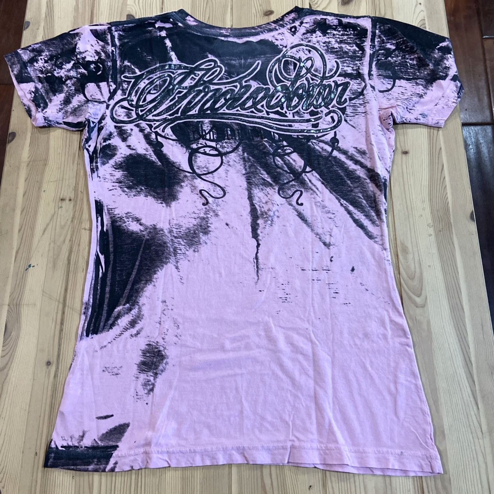 Gloverall VINTAGE Y2K Throwdown Premium All Over Print Pink T-Shirt XL Women Crew Neck Short Sleeve Skull Grunge Gothic Punk Double-Sided Black Cotton Knit Size XL / US 12-14 / IT 48-50 - 6 Thumbnail