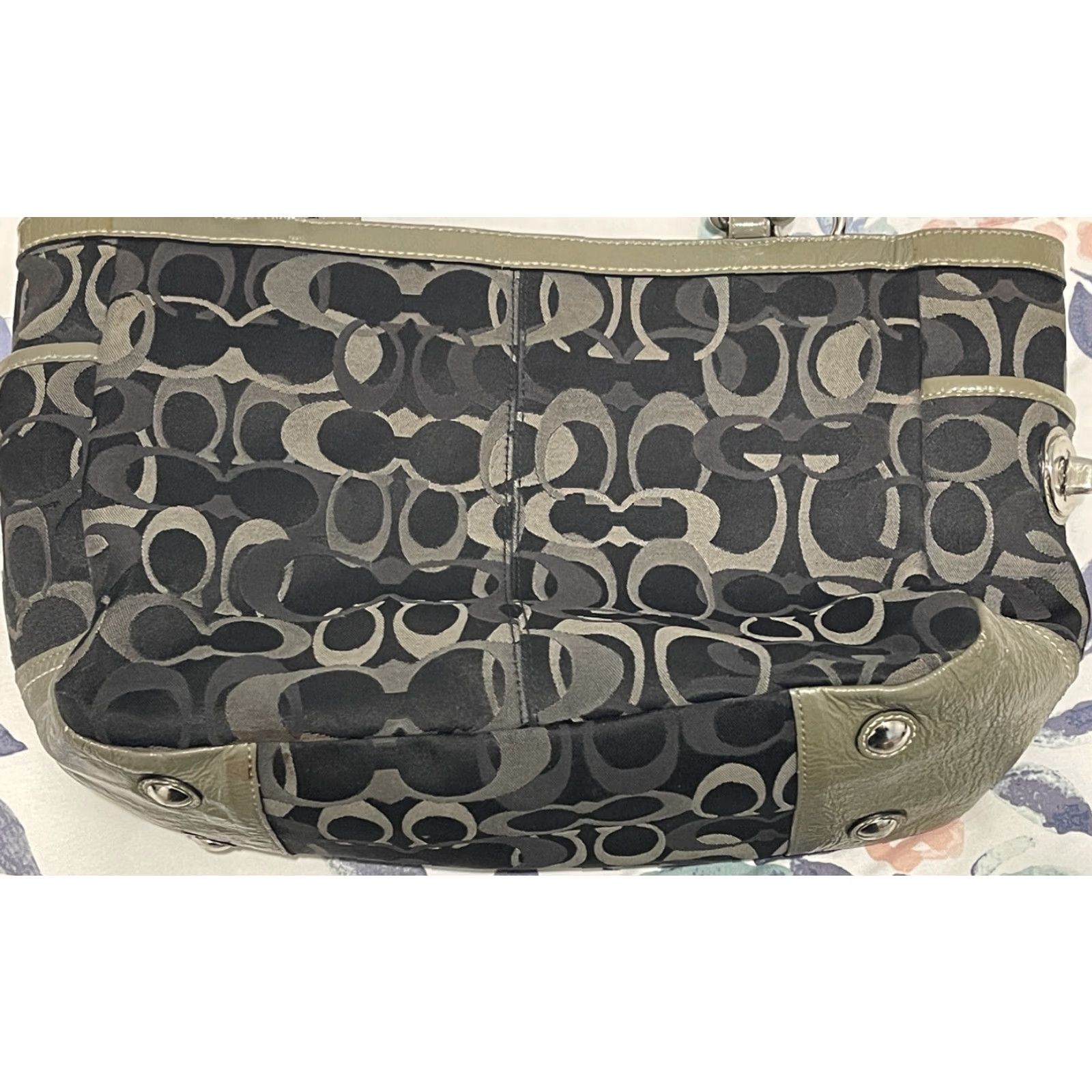 Coach Coach Black/Gray Optic Signature Patent Leather Trim Double Straps Bag Size ONE SIZE - 5 Thumbnail