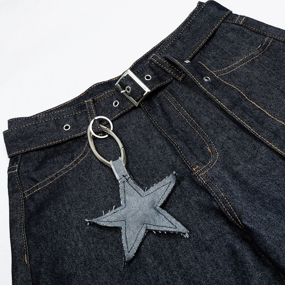 Japanese Brand Men's loose washed belt star pendant scimitar jeans y2k Size US 32 / EU 48 - 3 Thumbnail