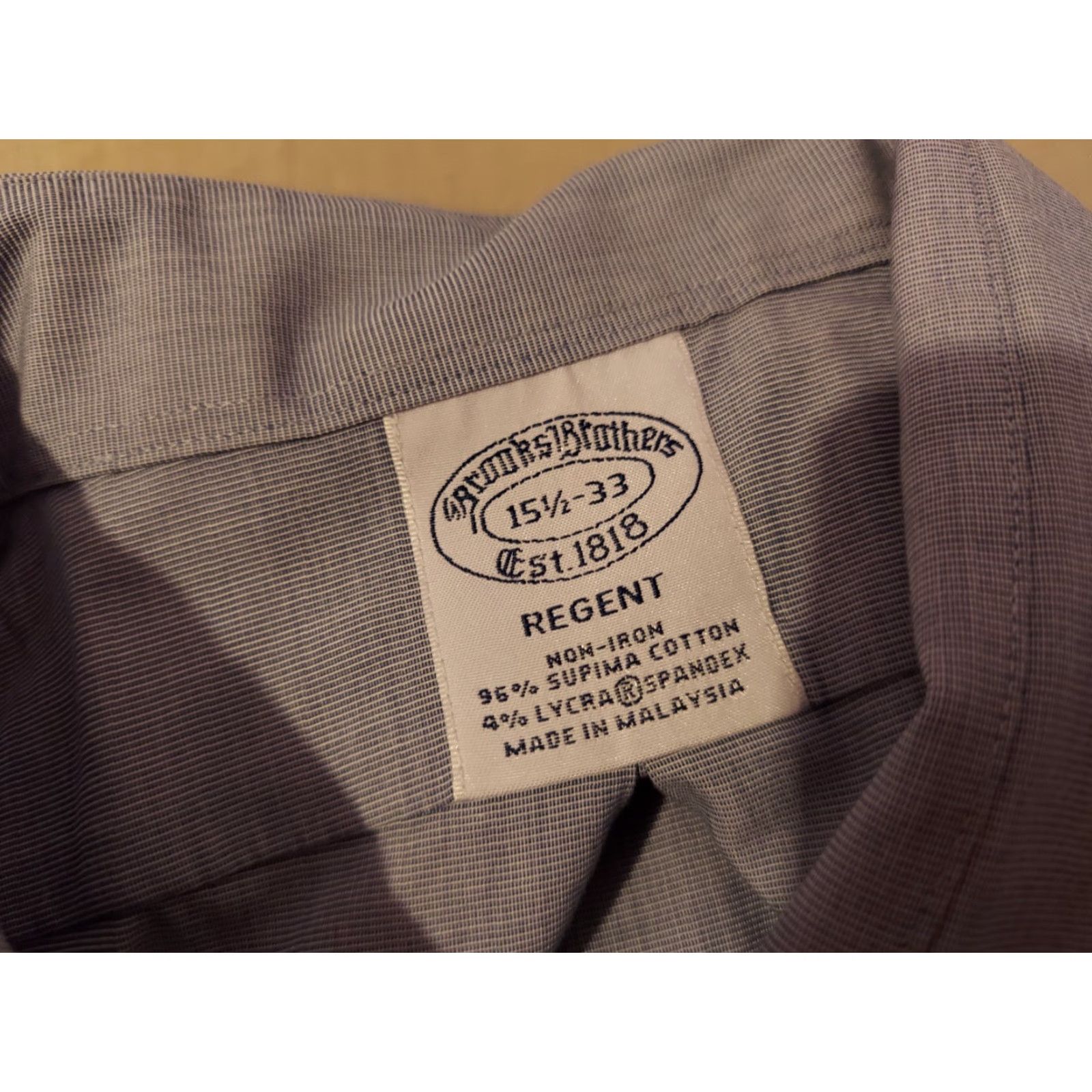Brooks Brothers Brooks Brothers Dress Shirt Mens 15.5 33 Cotton Blue Button-Down Non-Iron Regular Sleeve Long Button Collar Size 42R - 3 Thumbnail
