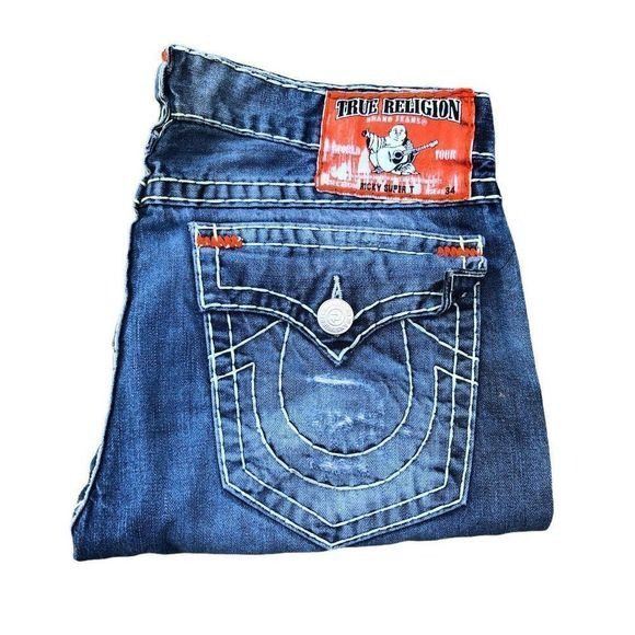 True Religion True Religion Jeans Size 38 RICKY SUPER T Blue Trashed Paint Size US 38 / EU 54 - 1 Thumbnail