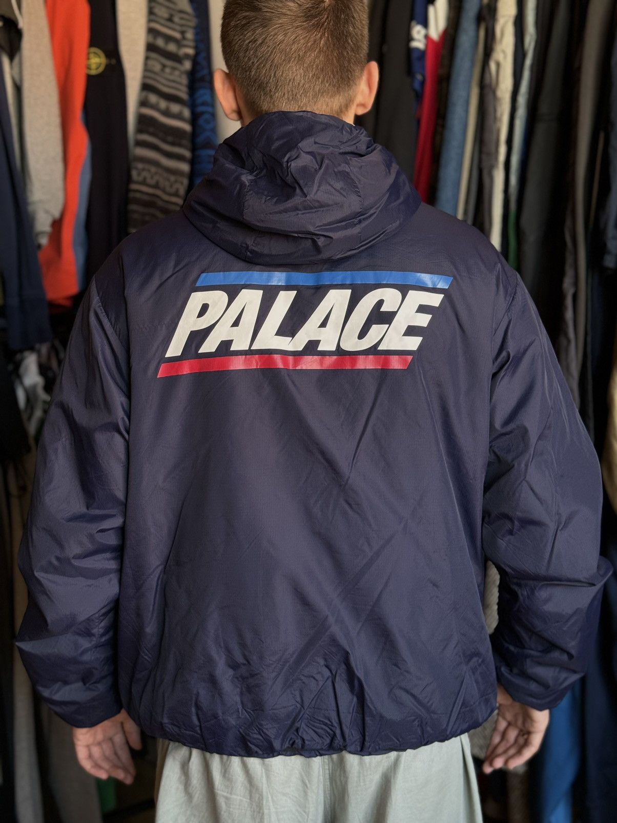 Palace × Vintage Palace Puffer Jacket Pertex Fuse blue Men's Big Logo M L Size US L / EU 52-54 / 3 - 2 Thumbnail