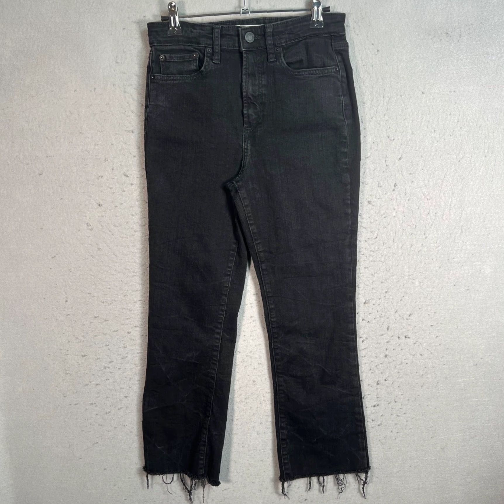 Zara Zara Womens Jeans Size 4 Black Frayed Hem Straight Leg Cotton Blend Denim Size 27" / US 4 / IT 40 - 2 Thumbnail