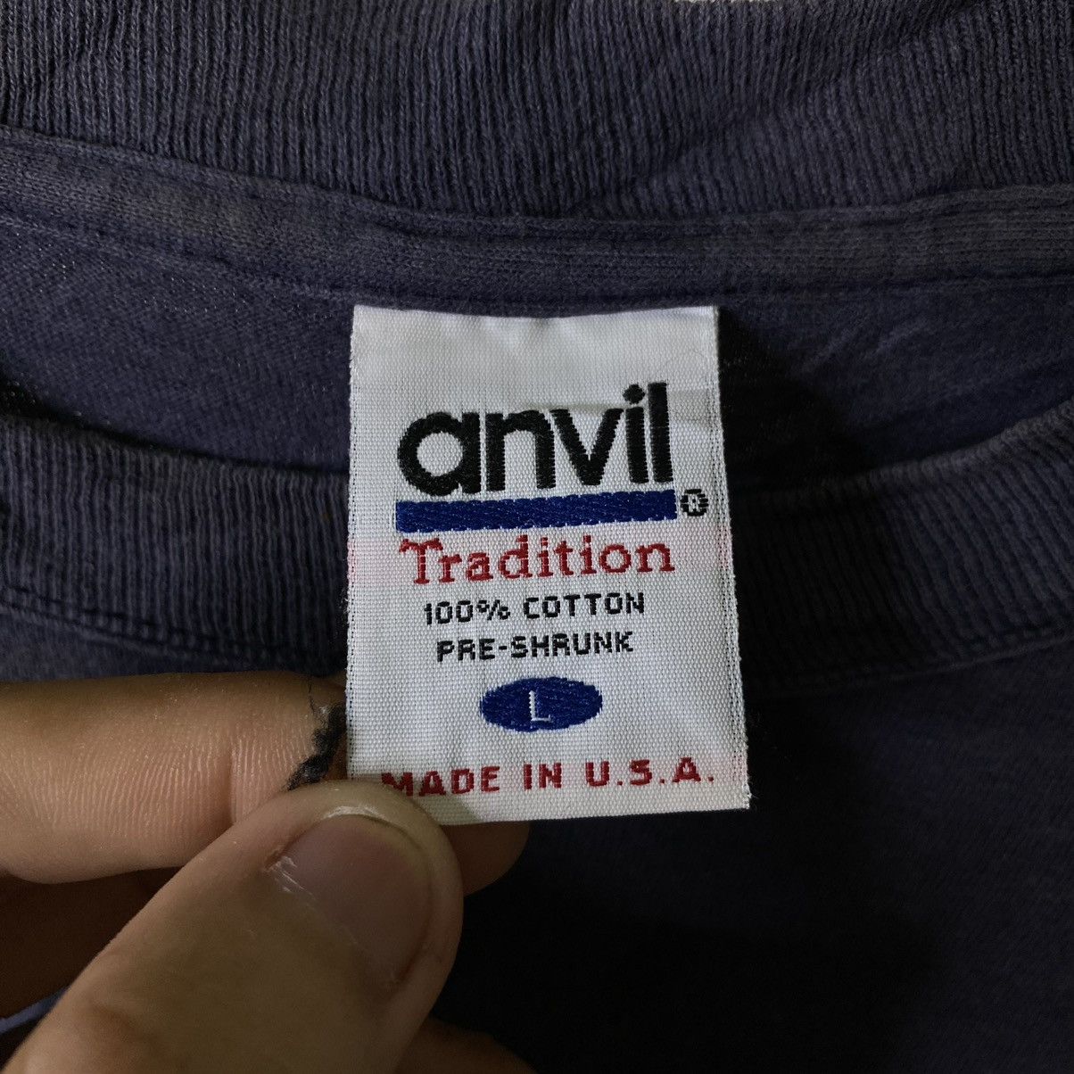 Vintage Vintage 2000s Anvil Navy Blank LS Tee Size US L / EU 52-54 / 3 - 3 Thumbnail