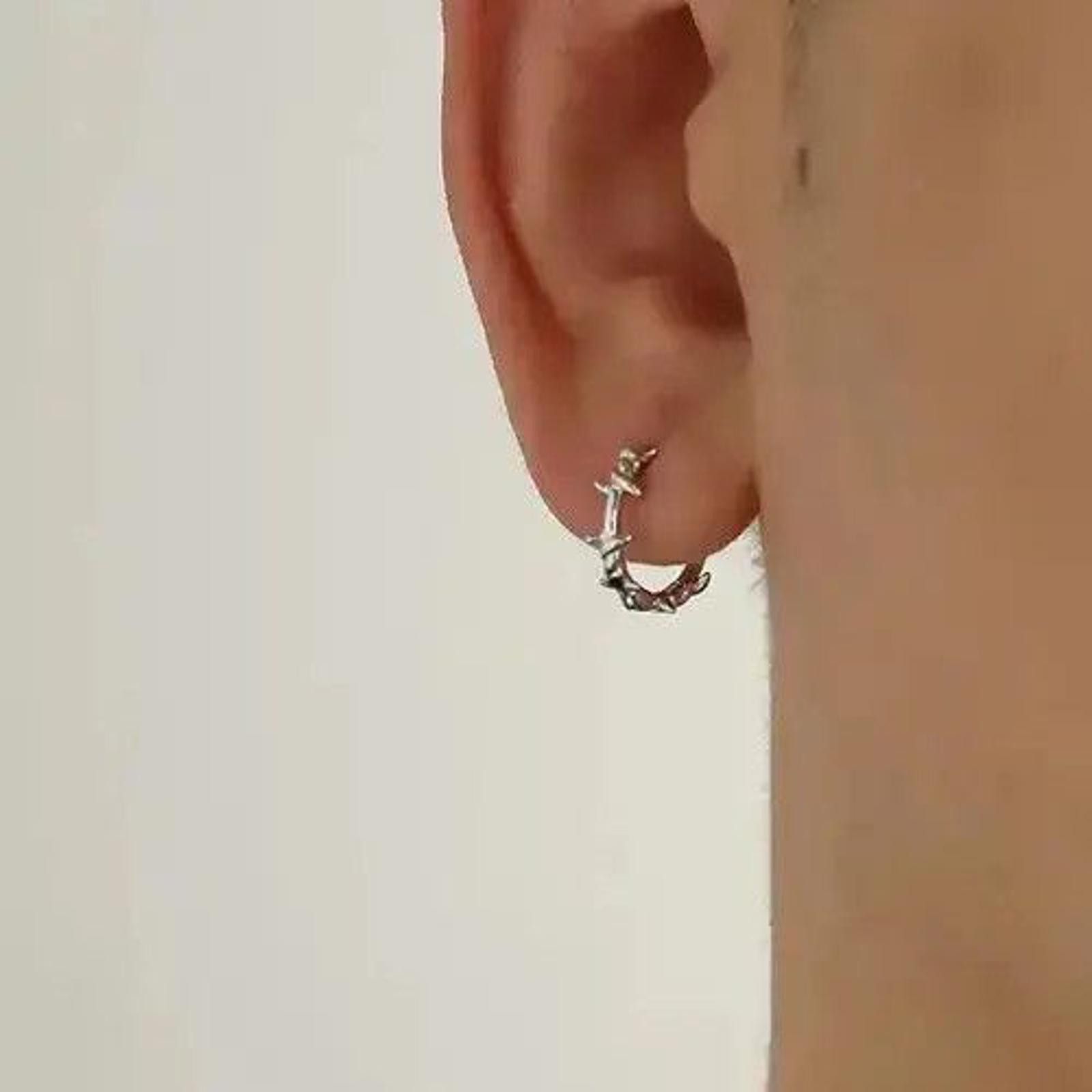 Jewelry x Sterling Silver 925 Silver Retro Punk Hoop Earrings, Men's