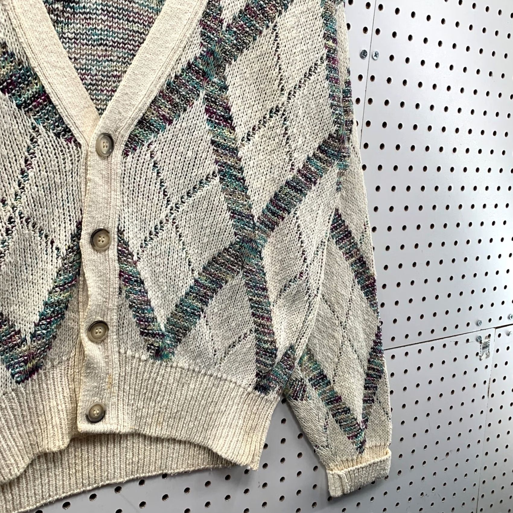 Vintage VINTAGE Escadrille Knit Cardigan Sweater Mens M Beige Argyle 90s USA 23X27 Size US M / EU 48-50 / 2 - 7 Thumbnail