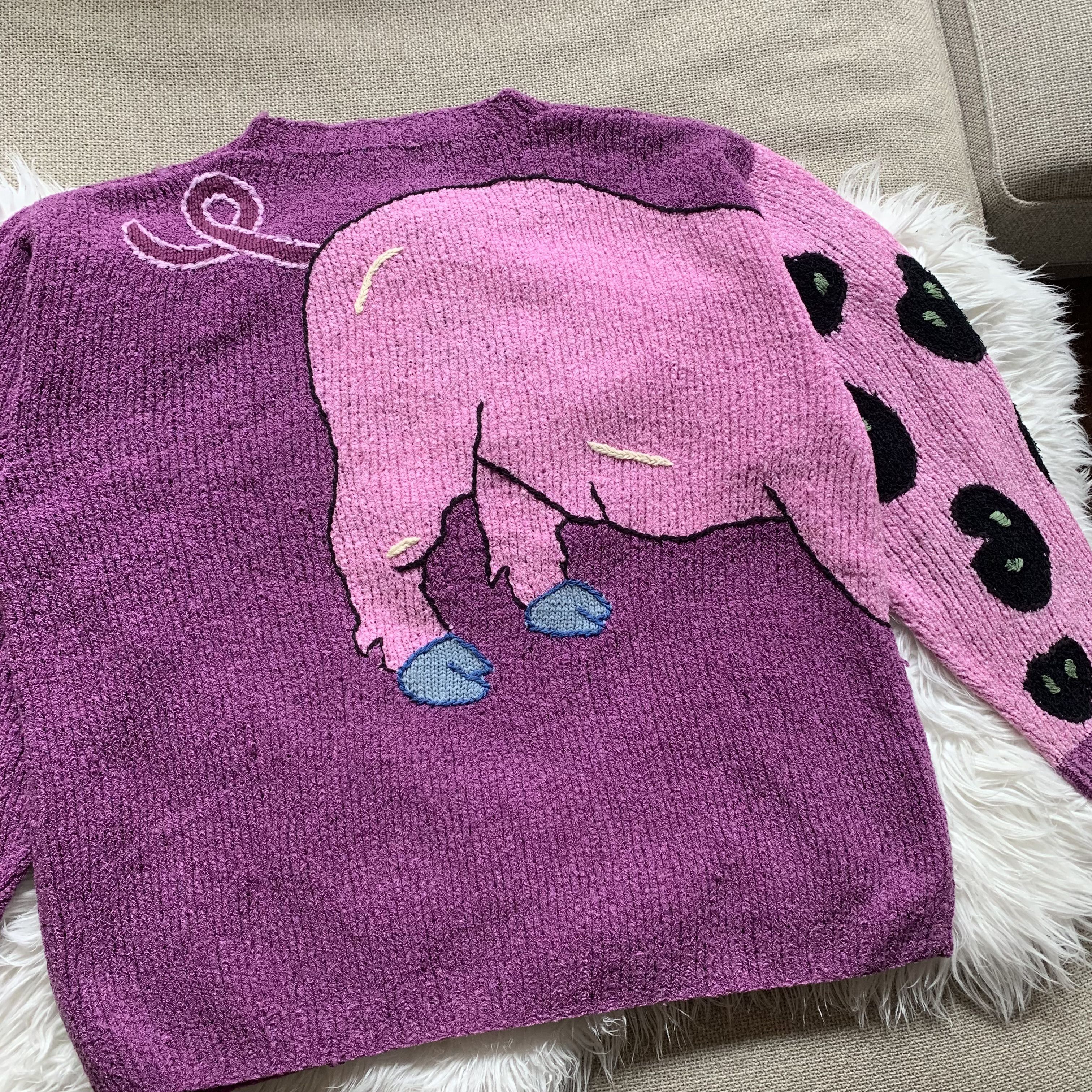 Japanese Brand × Yoshiyuki Konishi 80s Boar Intarsia Pink Hand-Knit Sweater Size US S / EU 44-46 / 1 - 2 Thumbnail