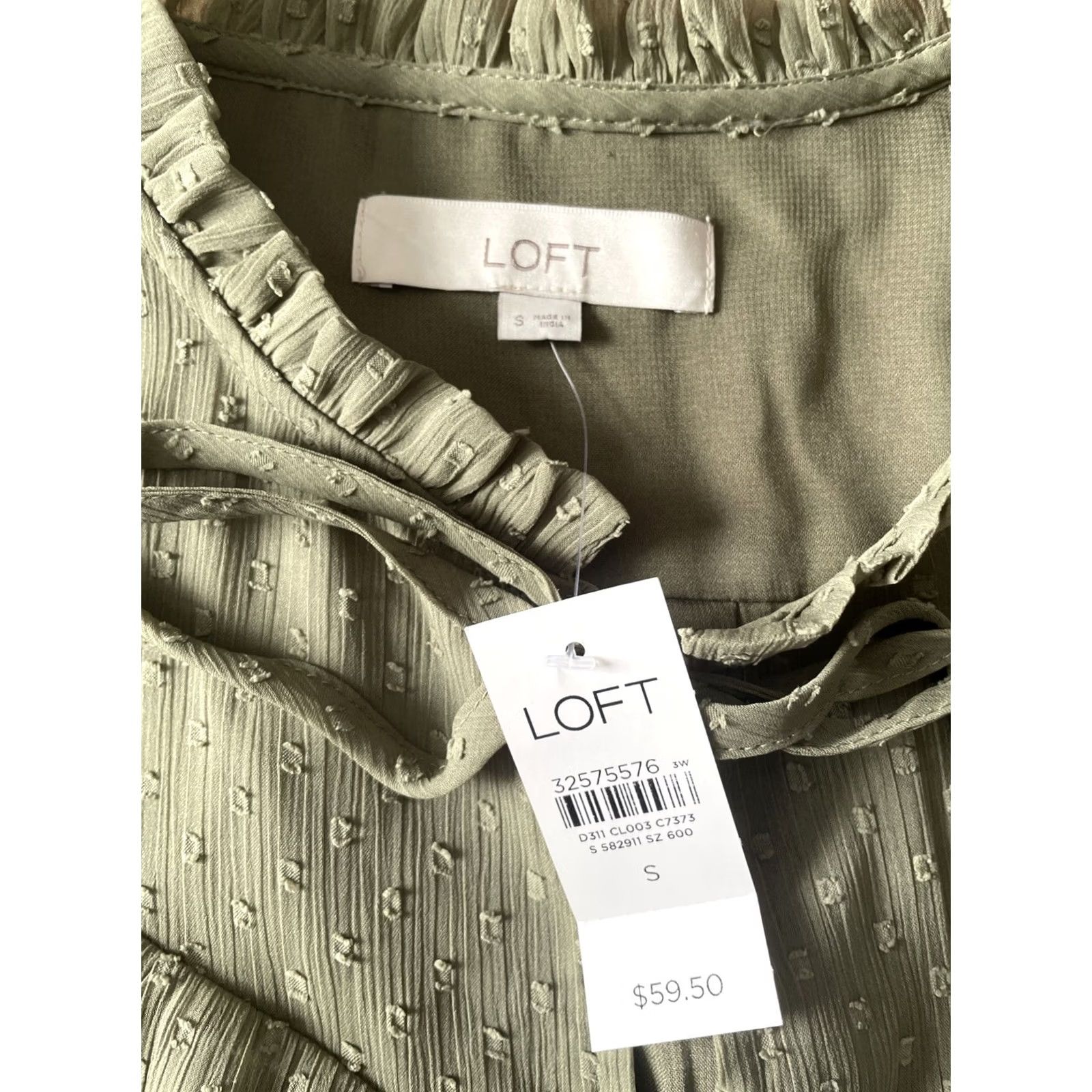 Loft Loft Blouse Women S Green Embroidered Swiss Dot Long Sleeve Balloon Sleeve Peasant Shirt Regular Lightweight Polyester Bohemian Size S / US 4 / IT 40 - 3 Thumbnail