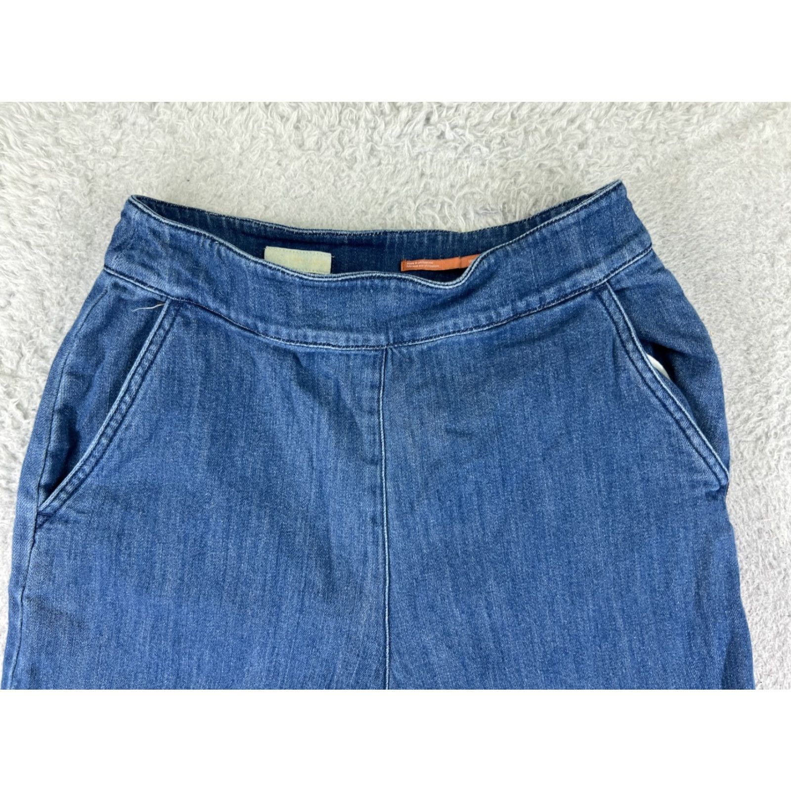 Anthropologie VINTAGE Anthropologie Women's Jeans Pants 22x23 Blue Denim Wide Leg Flare Distressed Cotton Slim Fit Retro Size 26" / US 2 / IT 38 - 4 Thumbnail