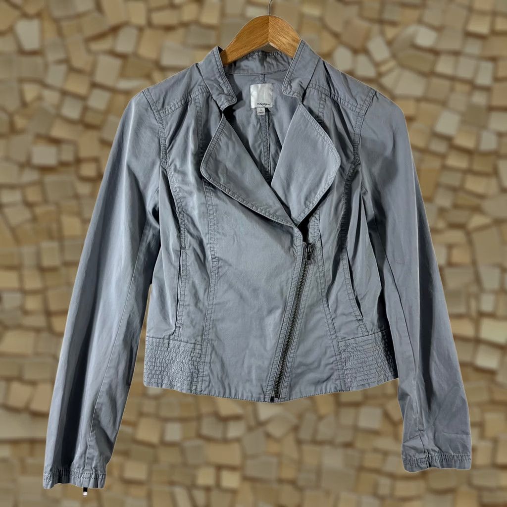 Vintage Halogen Womens Gray Cotton Asymmetric Zip Moto Jacket Smocked Hem Size S Size S / US 4 / IT 40 - 1 Thumbnail