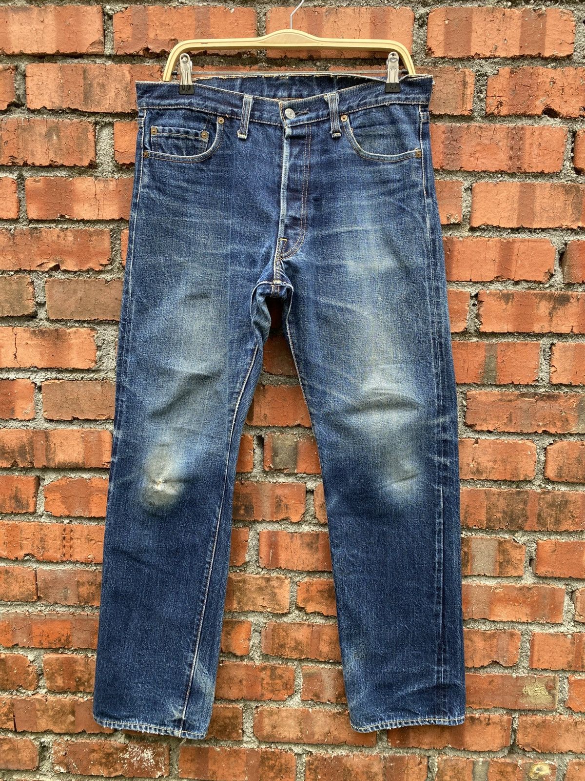 Denime W34x31 vintage denime redline leather patch jerky JAPAN Size US 34 / EU 50 - 1 Thumbnail